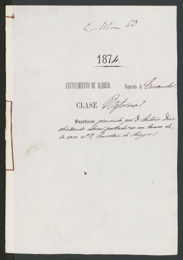 Miniatura de D. Antonio Díaz, solicitando colocar portada en un hueco de la casa nº 7, Carretera de Aragón.