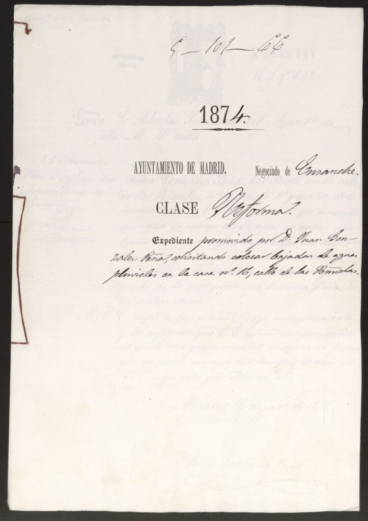 Miniatura de D. Juan González Peña, solicitando colocar bajadas de aguas pluviales en la casa nº 16, calle de las Peñuelas.
