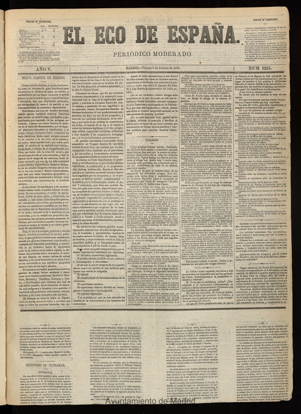 Miniatura de El Eco de España del 6 de febrero de 1874