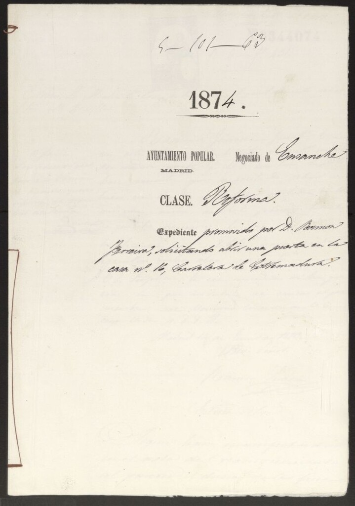 Miniatura de D. Ramón Ferreira, solicitando abrir una puerta en la casa nº 16, Carretera de Extremadura.