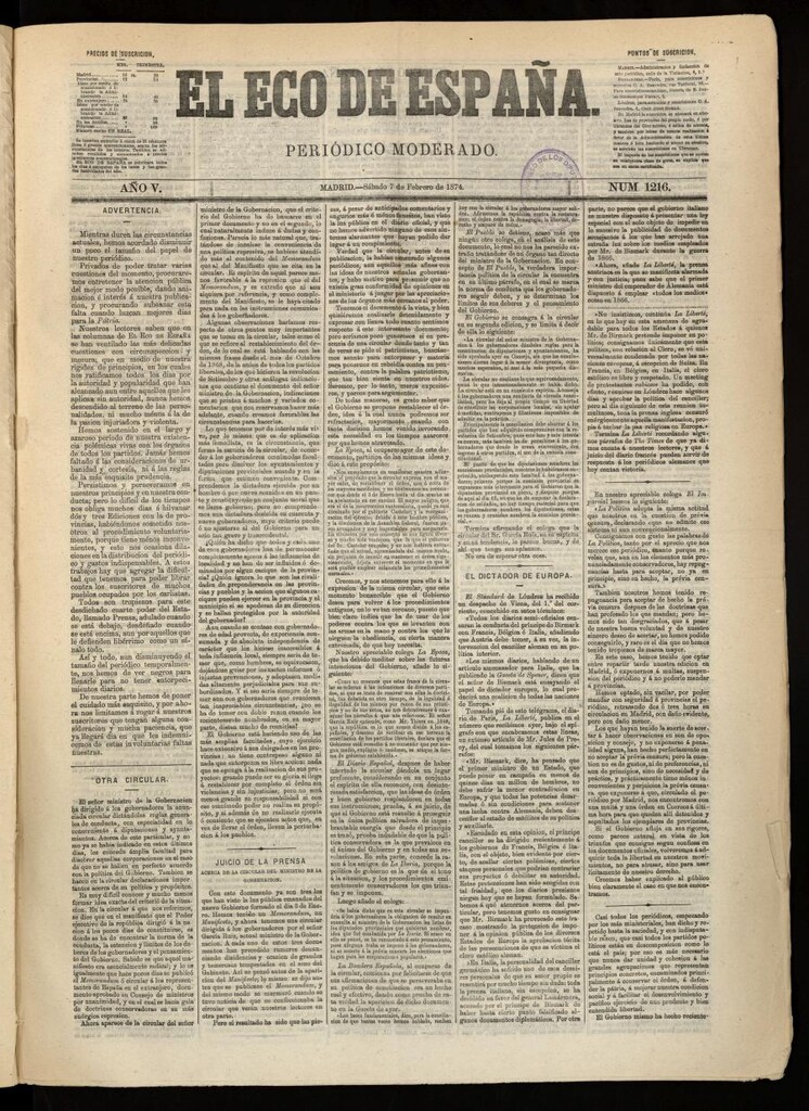 Miniatura de El Eco de España del 7 de febrero de 1874