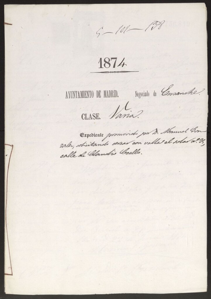 Miniatura de D. Manuel González, solicitando cercar con vallas el solar nº 35, calle de Cludio Coello.
