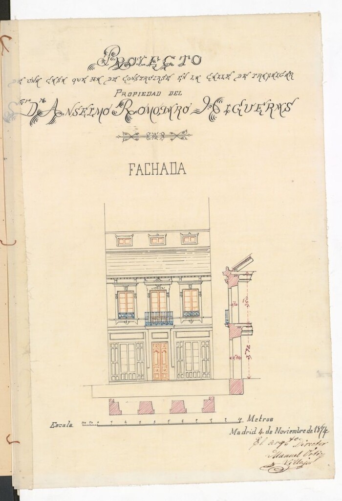 Miniatura de D. Anselmo Romojaro, solicitando edificar en un solar de la calle de Trafalgar.