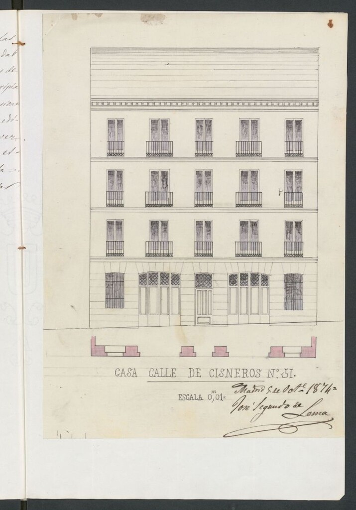 Miniatura de D. José Segundo Lerma, solicitando edificar en un solar de la calle del Cardenal Cisneros.