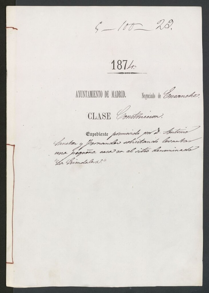 Miniatura de D. Antonio Sánchez y Fernández, solicitando levantar una pequeña casa en el sitio denominado "La Guindalera".
