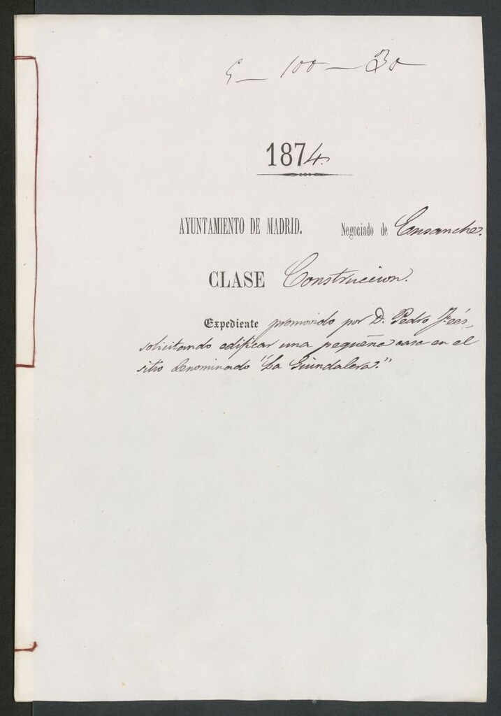 Miniatura de D. Pedro Teés, solicitando edificar una pequeña casa en el sitio denominado "La Guindalera".