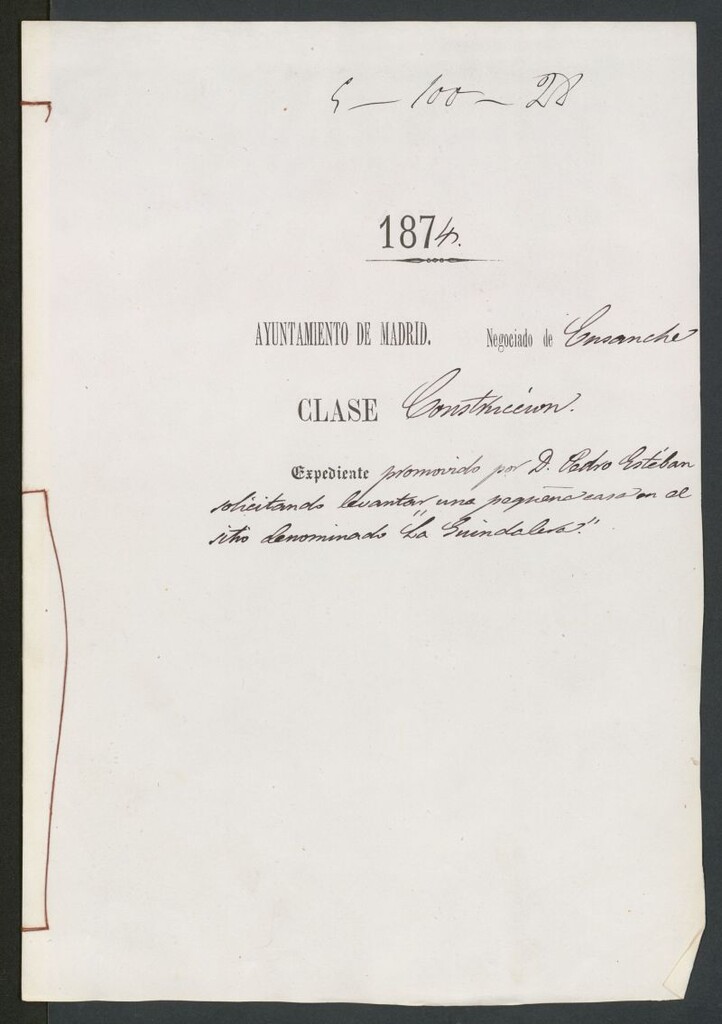 Miniatura de D. Pedro Esteban, sollicitando levantar una pequeña casa en el sitio denominado "La Guindalera".