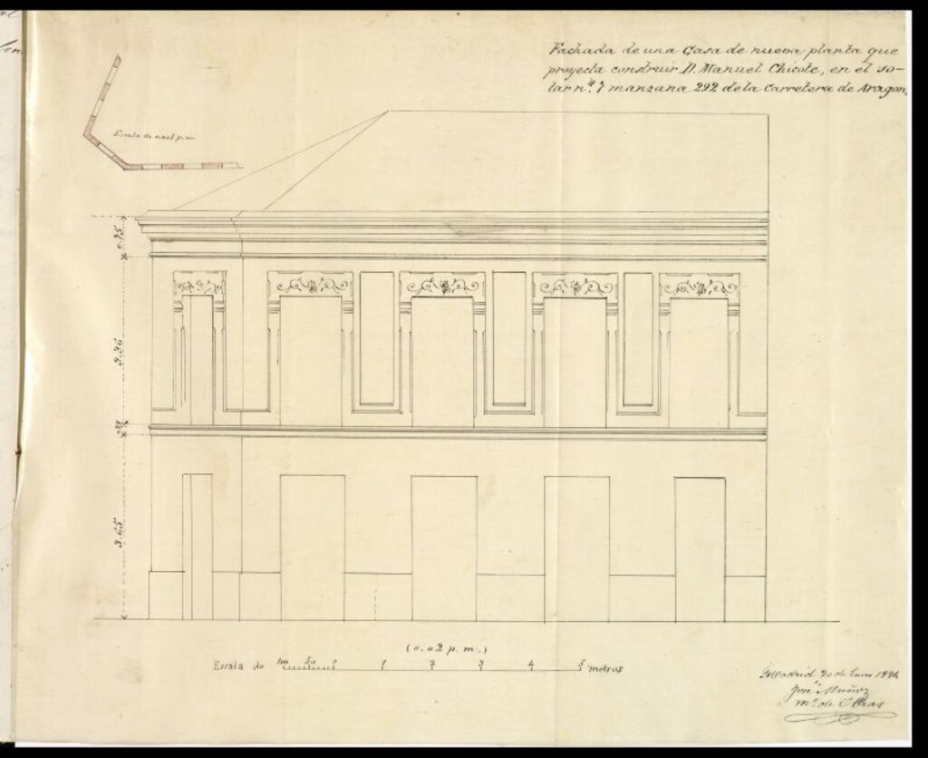 Miniatura de D. Manuel Chicote, solicitando levantar una casa en el solar nº 7 de la Carretera de Aragón, manzana 292.