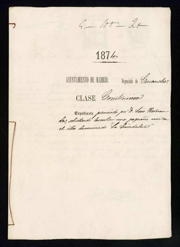 Miniatura de D. Luis Hernández, solicitando levantar una pequeña casa en el sitio denominado la "Guindalera".