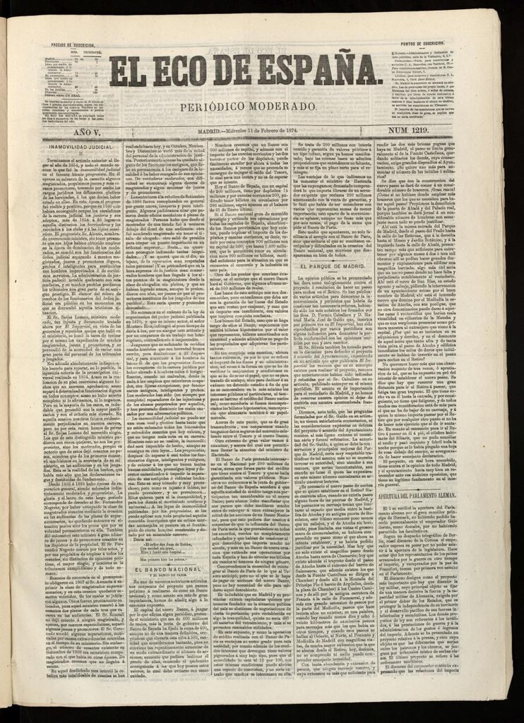 Miniatura de El Eco de España del 11 de febrero de 1874