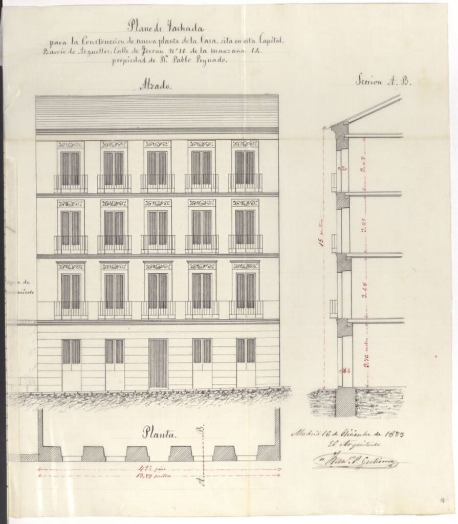 Miniatura de D. Pablo Peinado, para constuir de nueva planta en el solar nº 16 de la manzana 14, de la calle de Ferraz (Barrio de Argüelles)