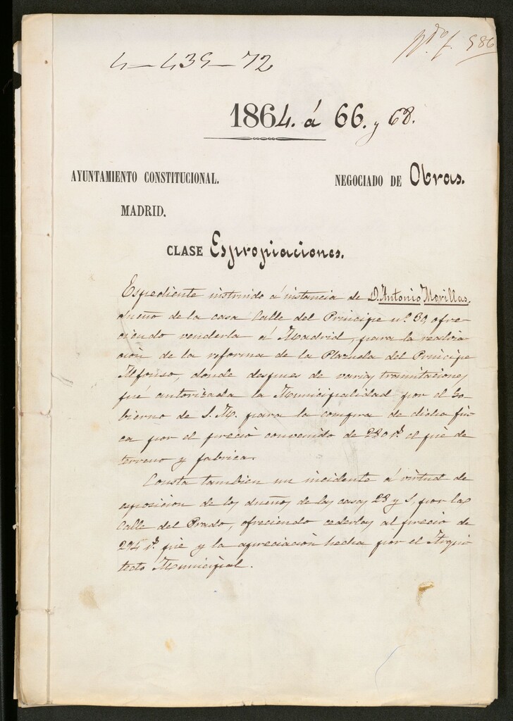 Miniatura de D. Antonio Morillas ofreciendo vender su casa a Madrid para la realización de la reforma de la Plazuela del Principe