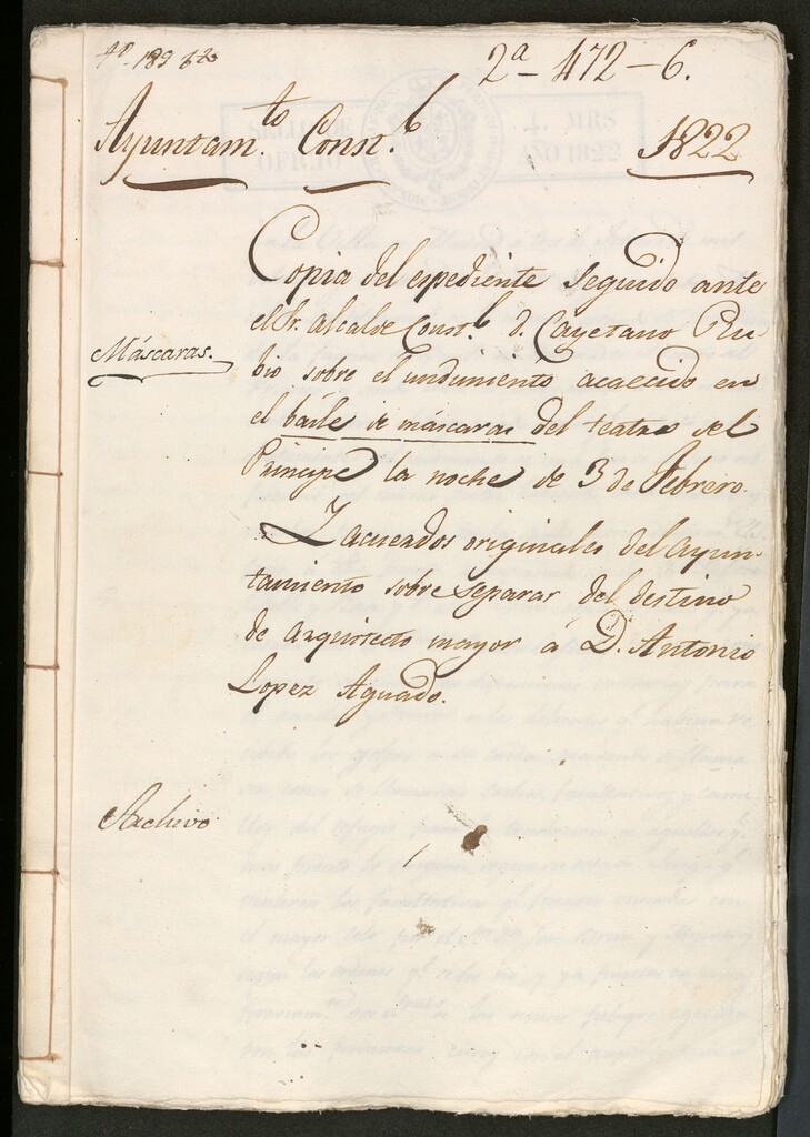 Miniatura de Copia del expediente seguido ante el señor alcalde constitucional Cayetano Rubio sobre el hundimiento acaecido en el baile de máscaras del teatro del principe