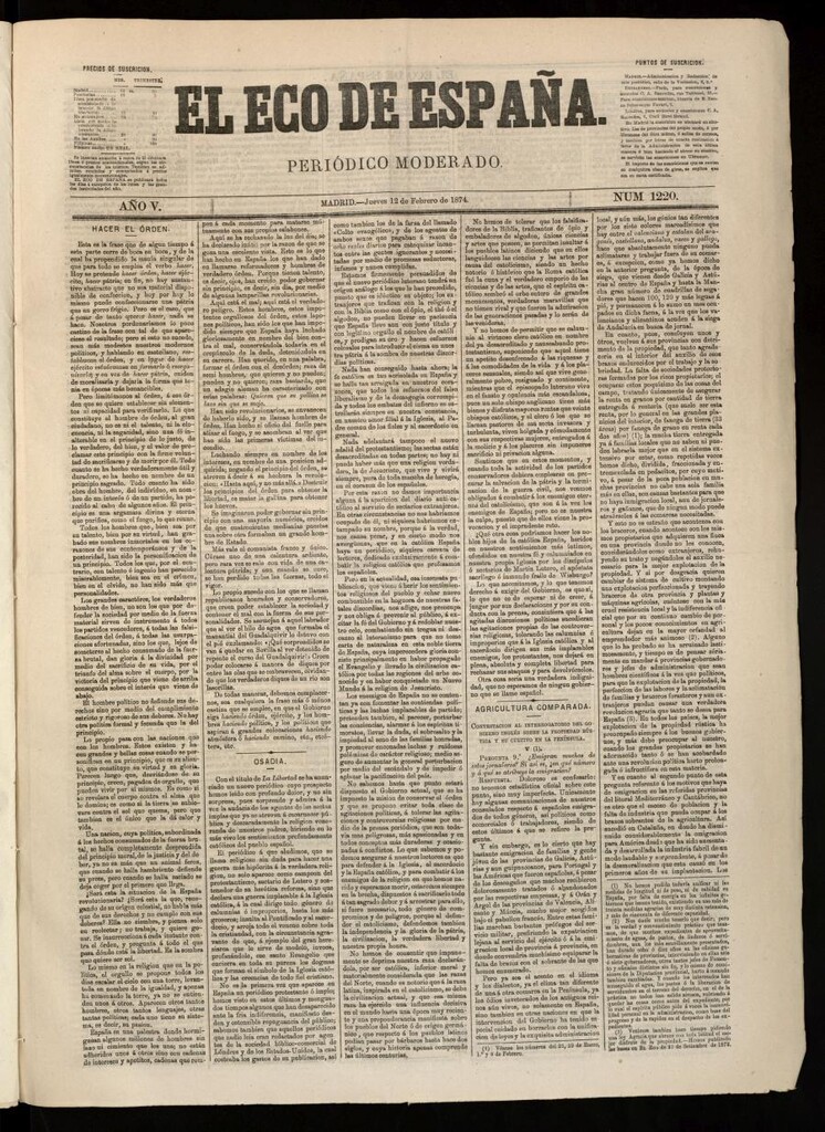Miniatura de El Eco de España del 12 de febrero de 1874