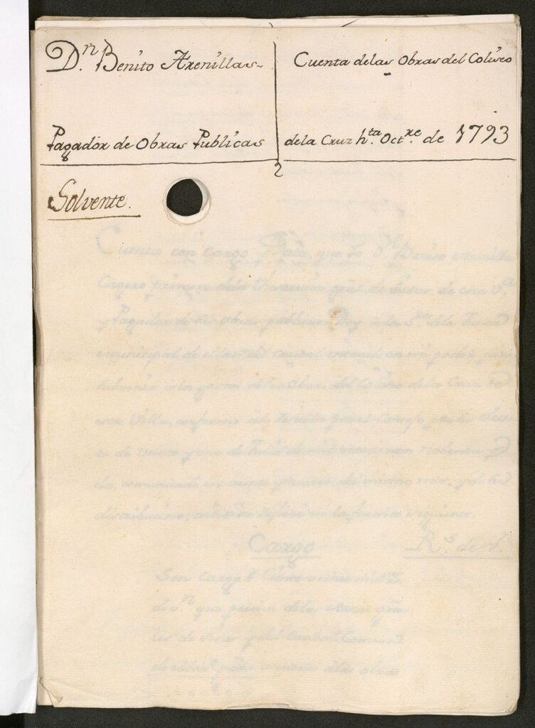 Miniatura de Cuentas de las obras del Coliseo de la Cruz hasta octubre de 1793