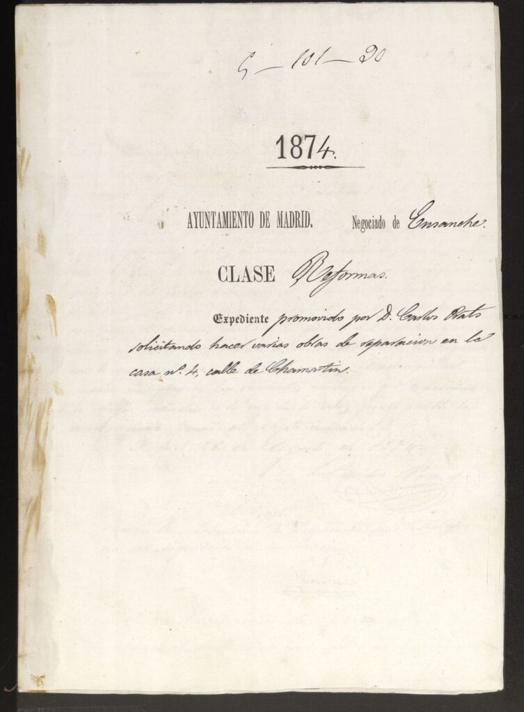 Miniatura de D. Carlos Prats, solicitando hacer varias obras de reparación en la casa nº 4, calle de Chamartín.