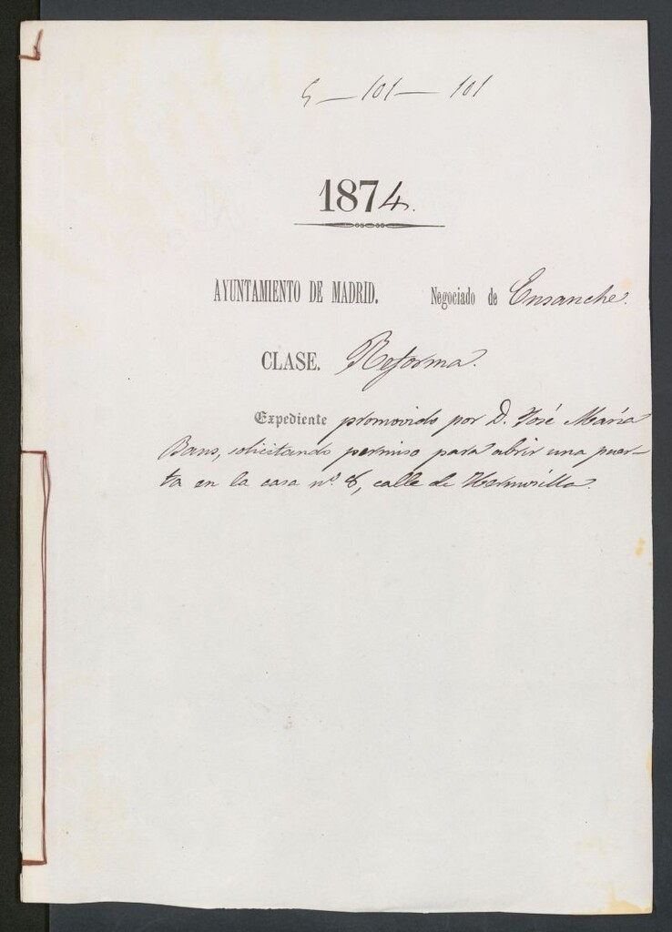 Miniatura de D. José María Bans, solicitando permiso para abrir una puerta en la casa nº 8, calle de Hermosilla.