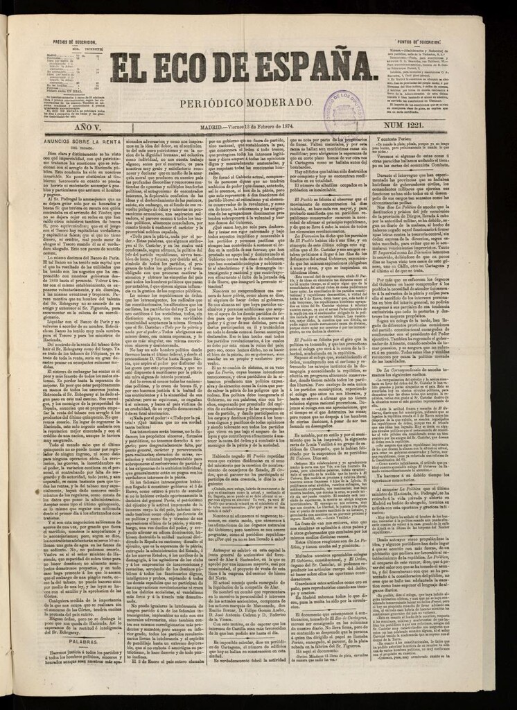 Miniatura de El Eco de España del 13 de febrero de 1874
