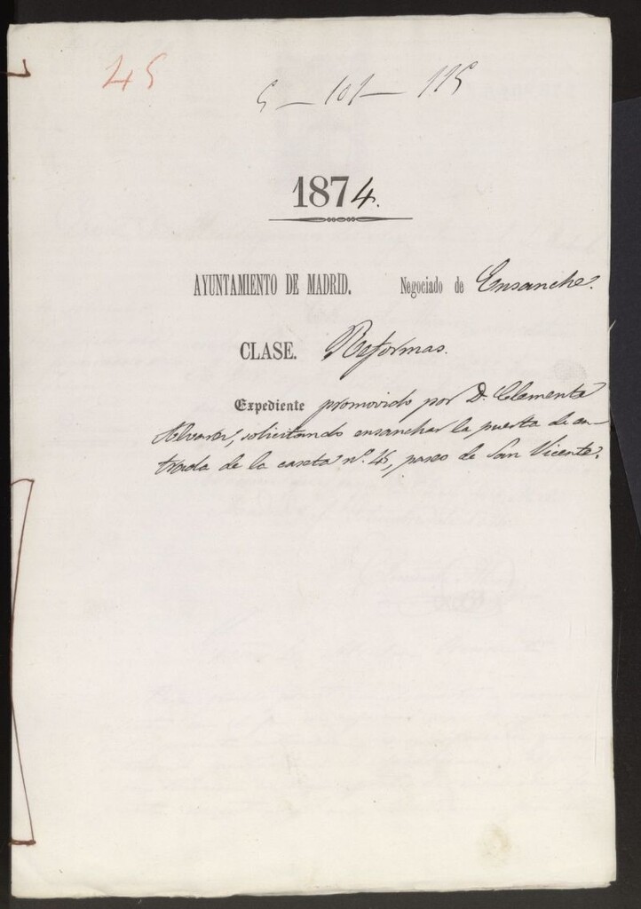 Miniatura de D. Clemente Alvarez, solicitando ensanchar la puerta de entrada de la caseta nº 45, Paseo de San Vicente.