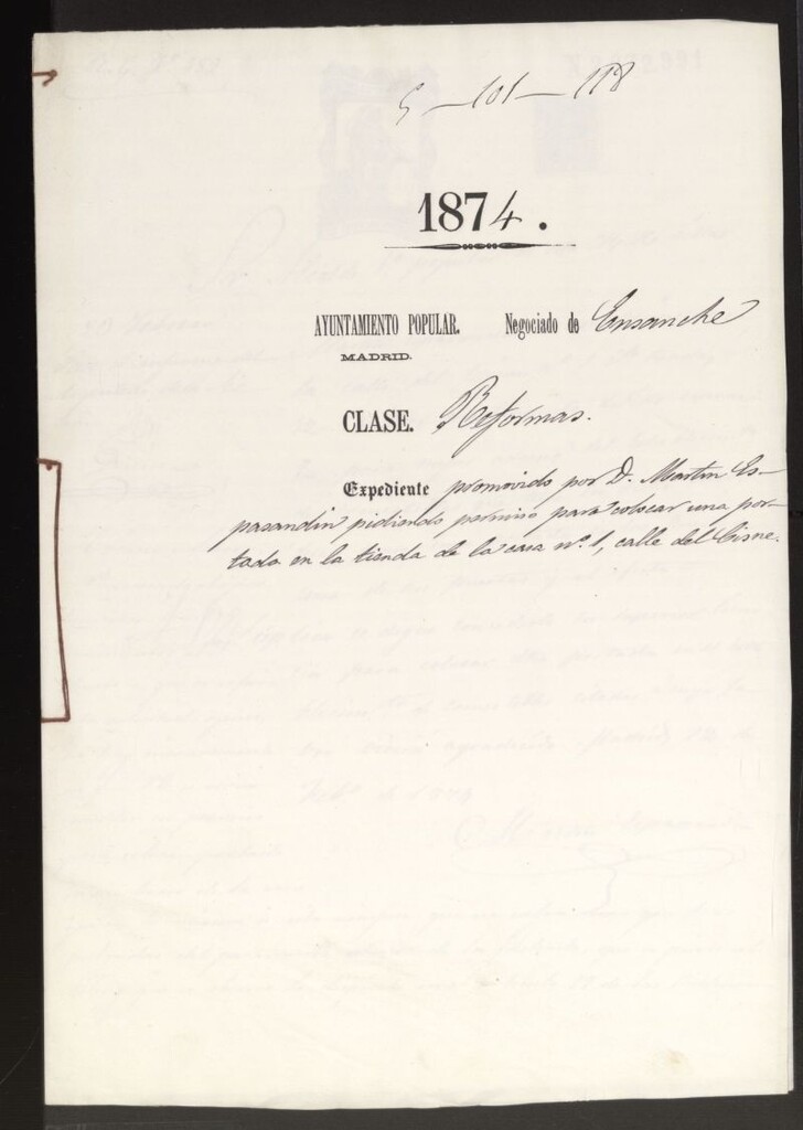 Miniatura de D. Martín Espasandín, pidiendo permiso para colocar una portada en la tienda de la casa nº 1, calle del Cisne.