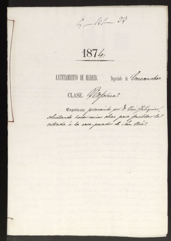 Miniatura de D. Jose Filiquier, solicitando hacer varias obras para facilitar la entrada a la casa-parador de San José.