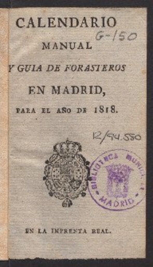 Miniatura de Calendario manual y guía de forasteros en Madrid : para el año de 1818