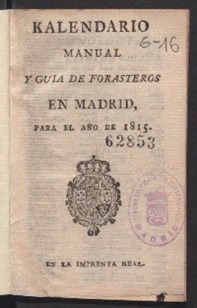 Miniatura de Kalendario manual y guía de forasteros en Madrid : para el año de 1815