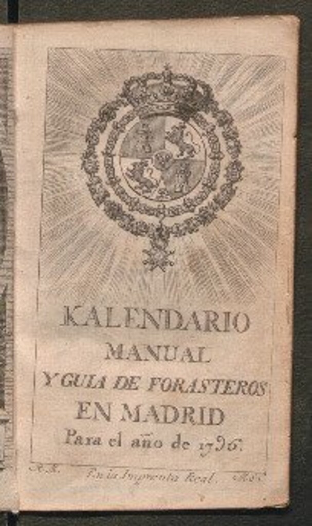 Miniatura de Kalendario manual y guía de forasteros en Madrid : para el año 1796