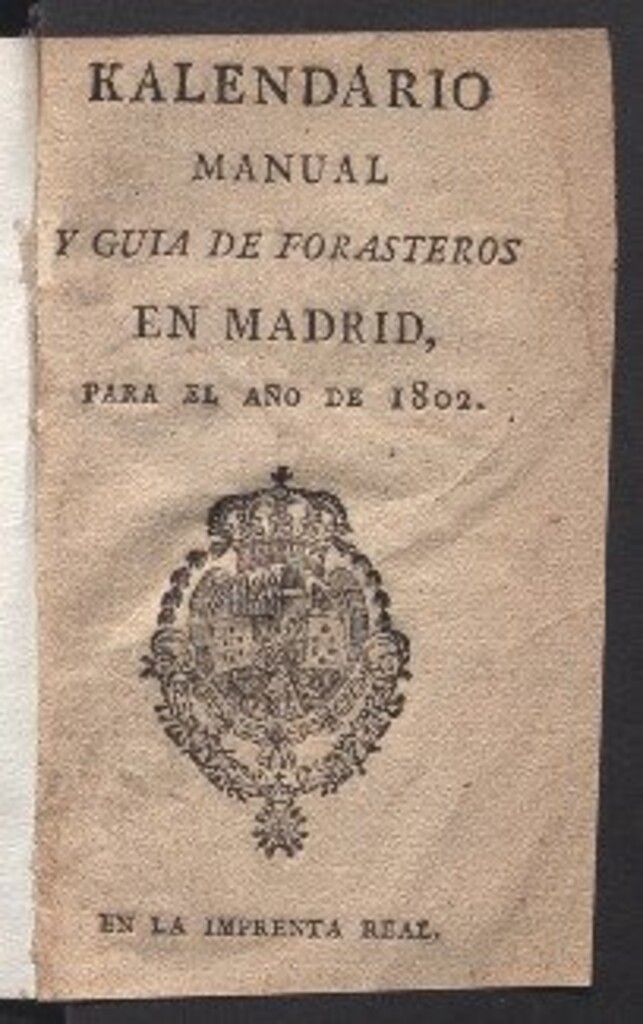 Miniatura de Kalendario manual y guía de forasteros en Madrid : para el año de 1802