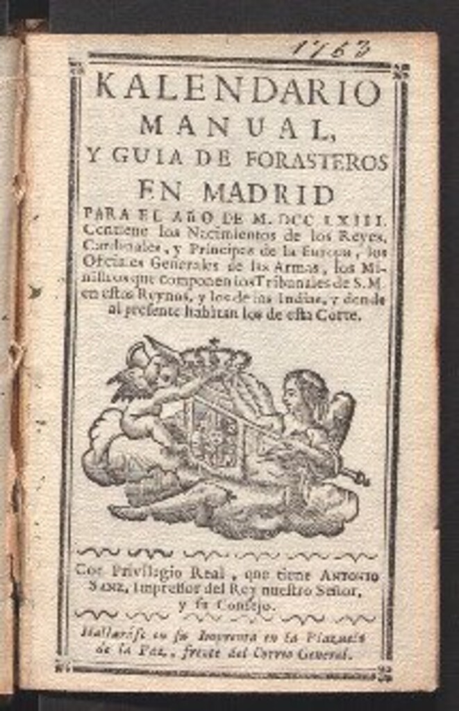 Miniatura de Kalendario manual y guía de forasteros en Madrid : para el año de MDCCLXIII