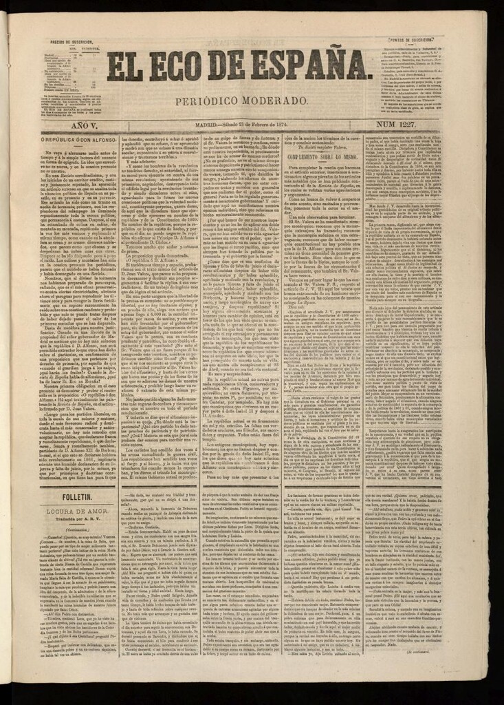 Miniatura de El Eco de España del 21 de febrero de 1874
