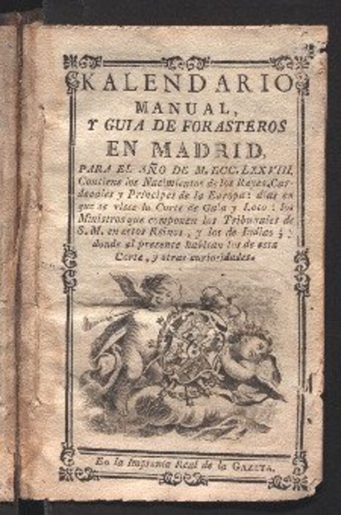 Miniatura de Kalendario manual y guía de forasteros en Madrid : para el año de MDCCLXXVIII