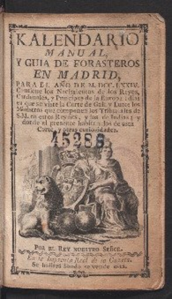 Miniatura de Kalendario manual y Guía de Forasteros en Madrid : para el año de MDCCLXXIV