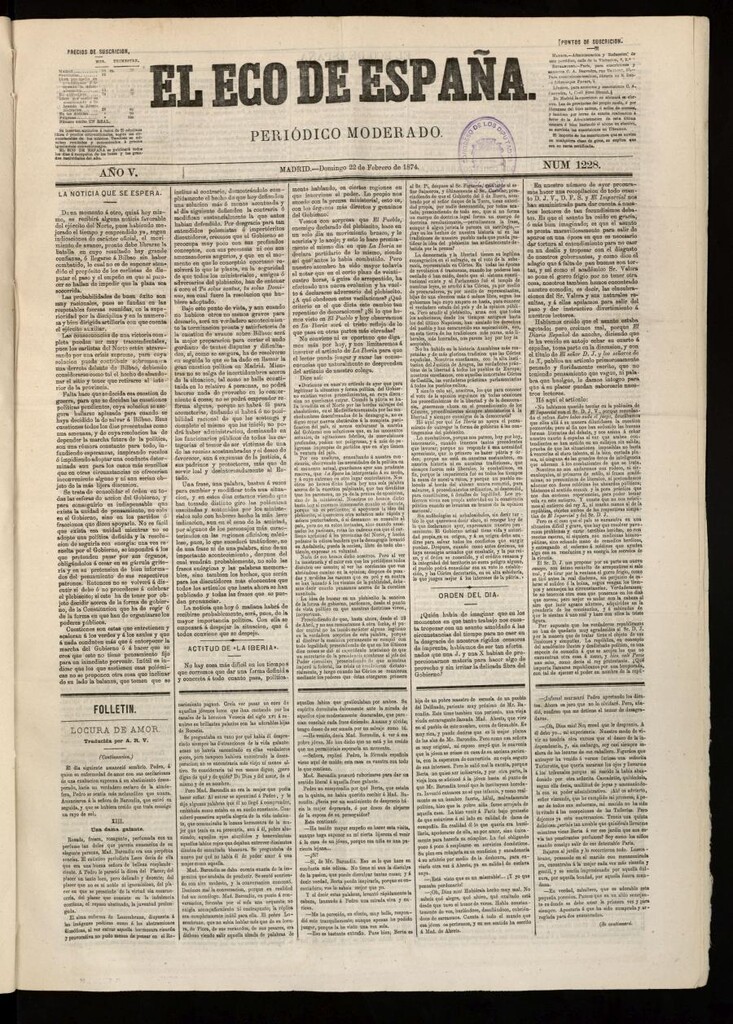 Miniatura de El Eco de España del 22 de febrero de 1874