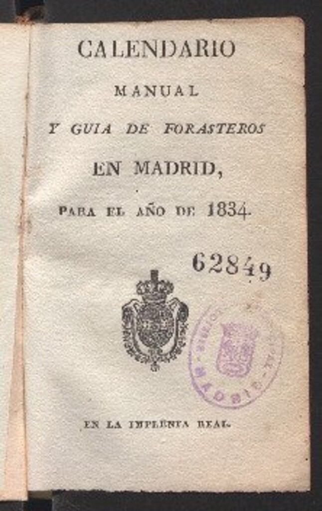 Miniatura de Calendario manual y guía de forasteros en Madrid : para el año de 1834
