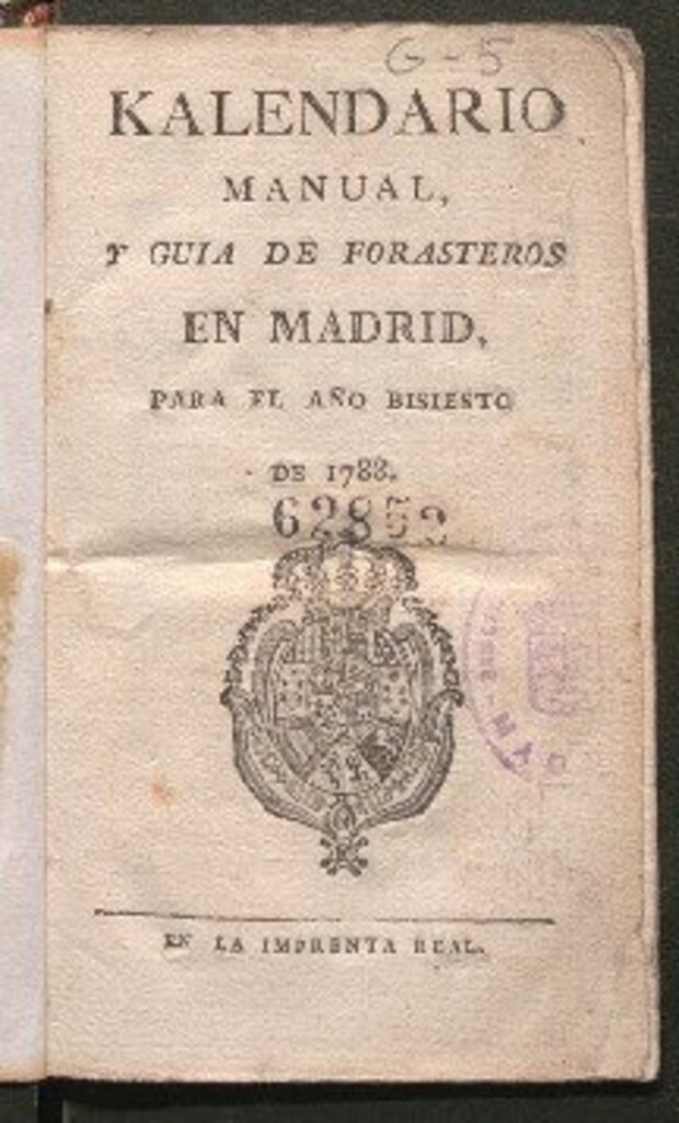Miniatura de Kalendario manual y guía de forasteros en Madrid : para el año bisiesto de 1788