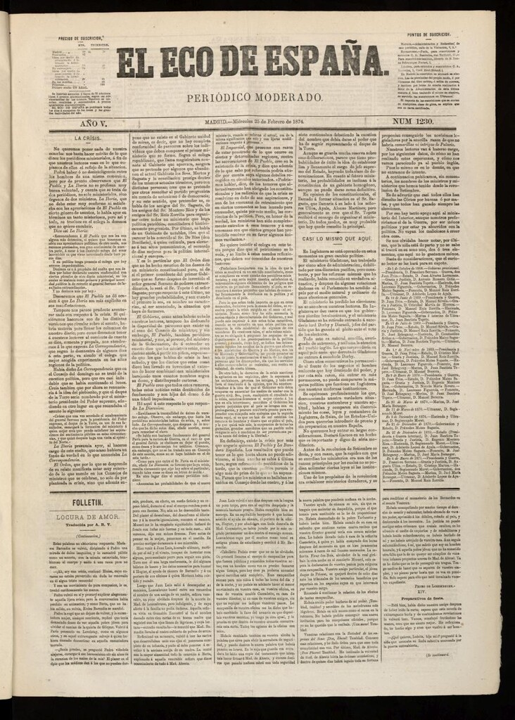Miniatura de El Eco de España del 25 de febrero de 1874