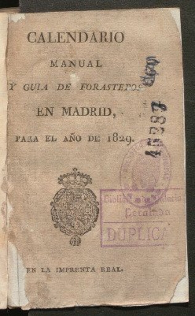 Miniatura de Calendario manual y guía de forasteros en Madrid : para el año de 1829