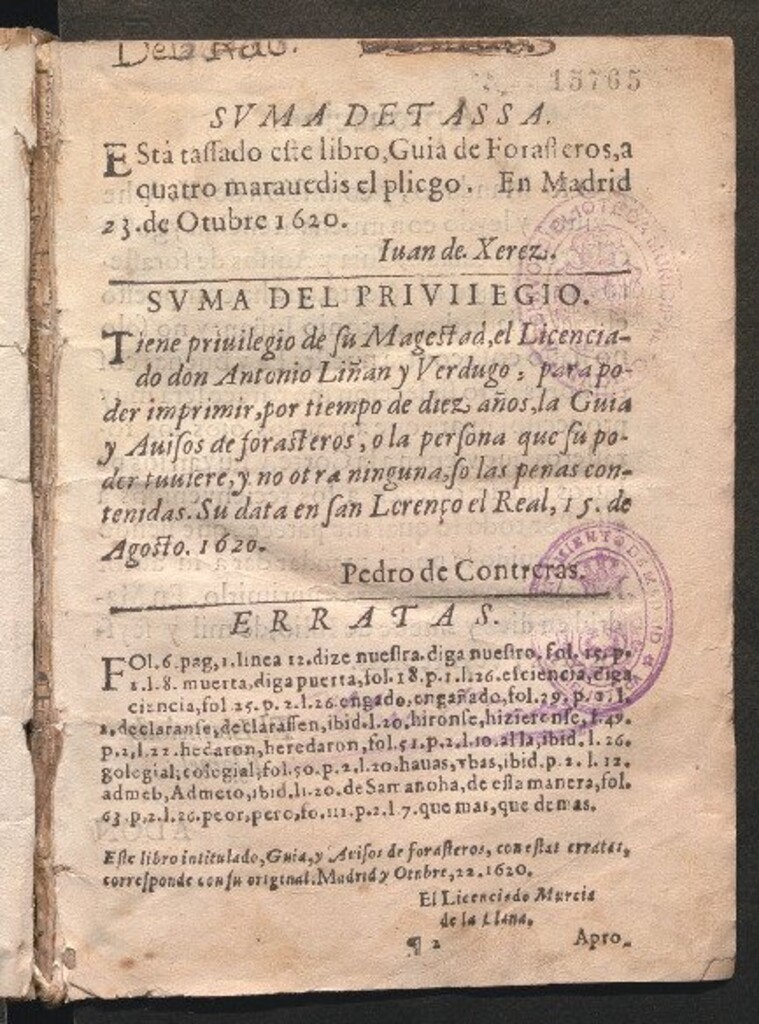 Miniatura de guía y auisos de forasteros : a donde se les ensena a huir de los peligros que ay en la vida de corte y debaxo de nouelas morales ... Se les auisa ... de como acudiran a sus negocios cuerdamente ...