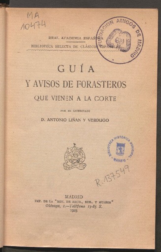 Miniatura de Guía y avisos de forasteros que vienen a la Corte