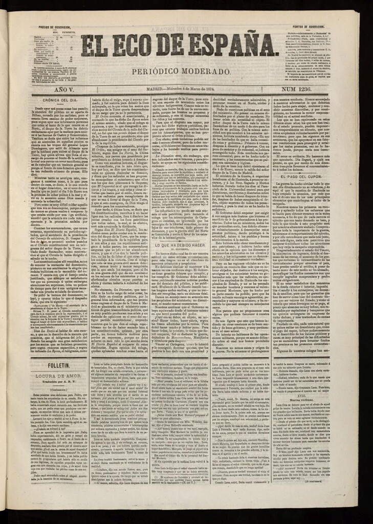 Miniatura de El Eco de España del 4 de marzo de 1874