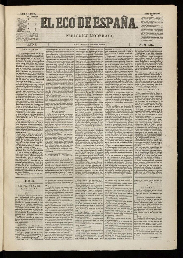Miniatura de El Eco de España del 5 de marzo de 1874