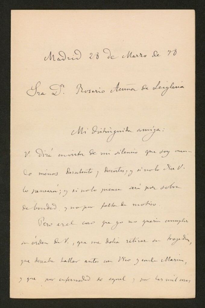Miniatura de [Carta], 1878 Marzo 28, Madrid a Rosario de Acuña de Laiglesia