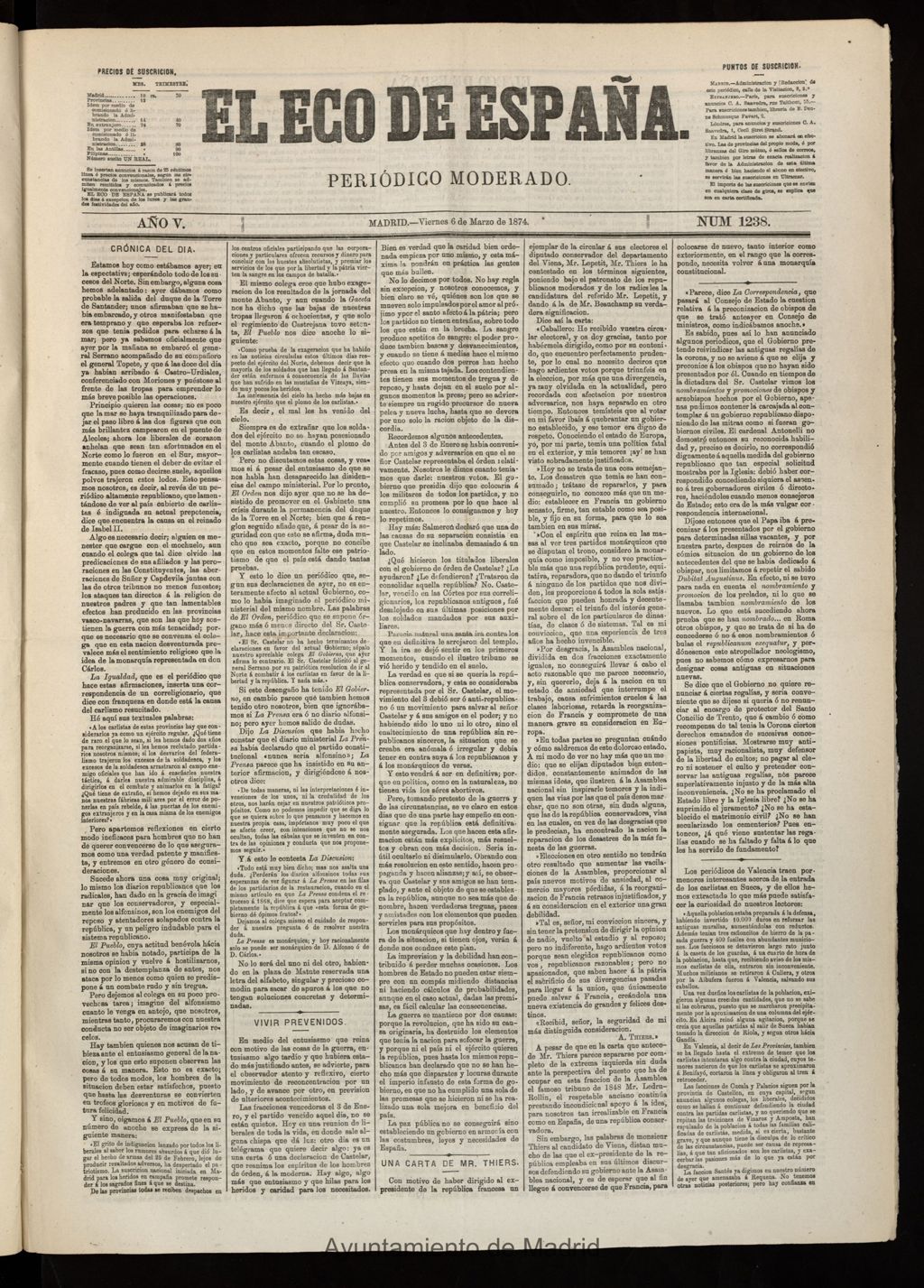 Miniatura de El Eco de España del 6 de marzo de 1874