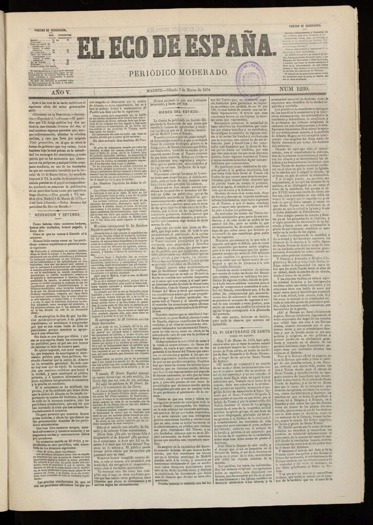 Miniatura de El Eco de España del 7 de marzo de 1874