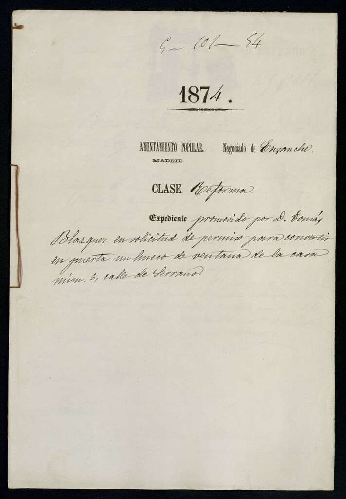 Miniatura de D. Tomás Blázquez, en solicitud de permiso para convertir en puerta un hueco de ventana de la casa núm. 6 calle de Serrano.