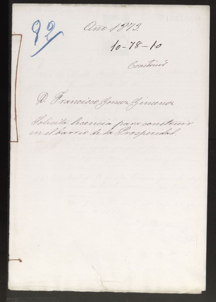 Miniatura de D. Francisco Gómez Giménez, solicita licencia para construir en el barrio de la Prosperidad.