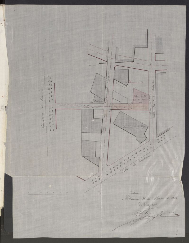 Miniatura de D. José Mª García, solicitando edificar en un terreno de la calle de Palafox con vuelta a la otra.