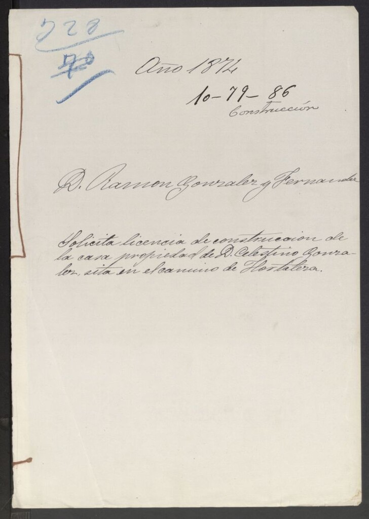 Miniatura de D. Ramón González y Fernández, solicita licencia pde construcción de la casa propiedad de D. Ceslestino González, sita en el camino de Hortaleza.