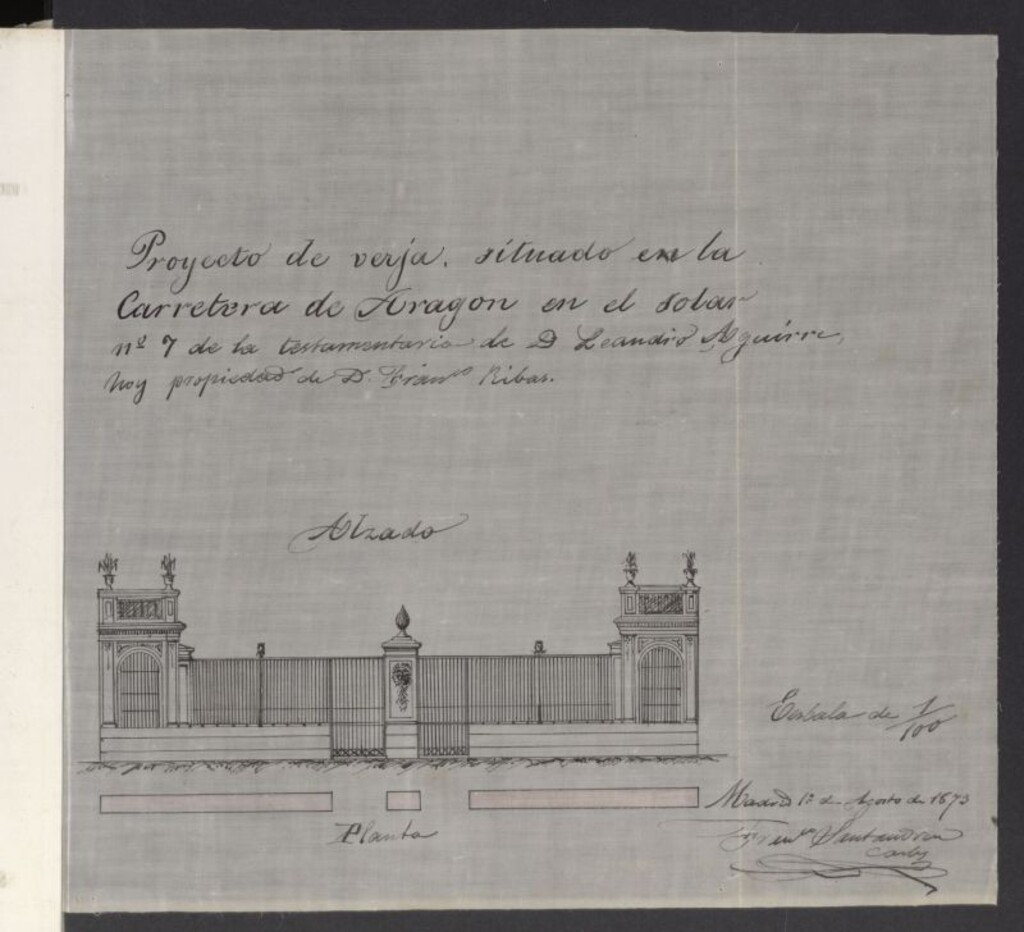 Miniatura de D. Francisco Ribas, solicitando colocar una verja delante de la casa nº 7, Carretera de Aragón.